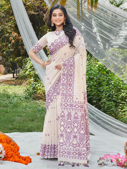 EXCLUSIVA - Purple Cotton Saree with Unstitched Blouse