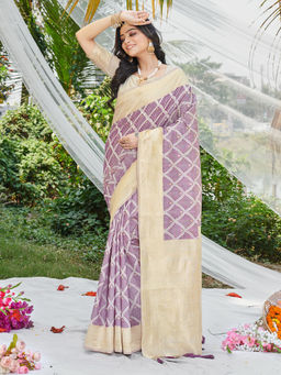 EXCLUSIVA - Purple Cotton Saree with Unstitched Blouse