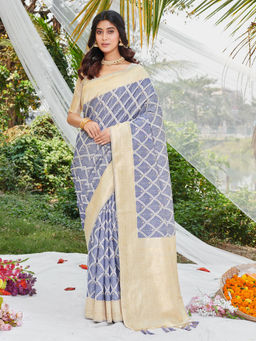 EXCLUSIVA - Lavender Cotton Saree with Unstitched Blouse