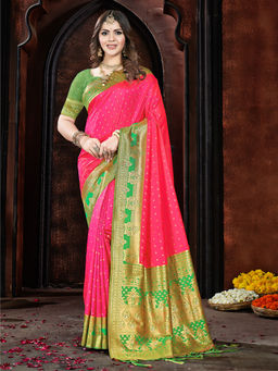 EXCLUSIVA - Pink Silk Saree with Unstitched Blouse