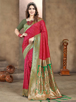 EXCLUSIVA - Maroon Silk Saree with Unstitched Blouse