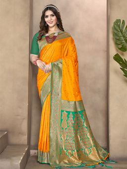 EXCLUSIVA - Yellow Silk Saree with Unstitched Blouse