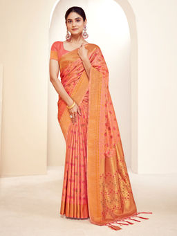 EXCLUSIVA - Coral Banarasi Saree with Unstitched Blouse