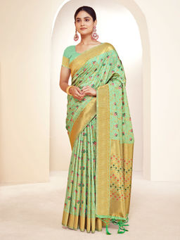 EXCLUSIVA - Green Banarasi Saree with Unstitched Blouse