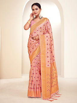 EXCLUSIVA - Pink Banarasi Saree with Unstitched Blouse