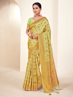 EXCLUSIVA - Green Banarasi Saree with Unstitched Blouse