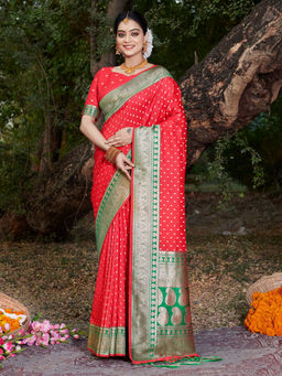 EXCLUSIVA - Red Banarasi Saree with Unstitched Blouse
