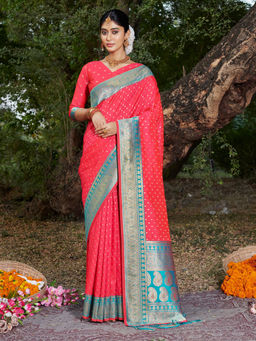 EXCLUSIVA - Red Banarasi Saree with Unstitched Blouse