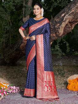 EXCLUSIVA - Blue Banarasi Saree with Unstitched Blouse