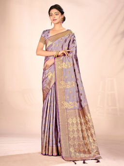 EXCLUSIVA - Lavender Satin Silk Saree with Unstitched Blouse