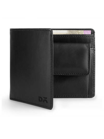 Black Leather Coin Classic Billfold Wallet (M)