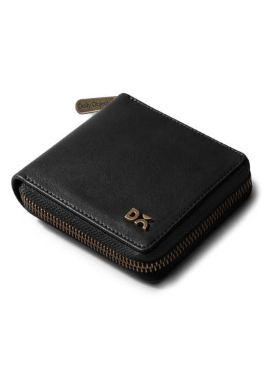 Black Veg Leather Zip Wallet (M)