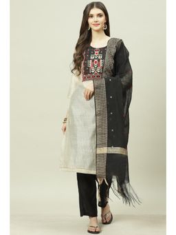 Biba - Beige Chanderi Unstitched Suit (Set of 3)