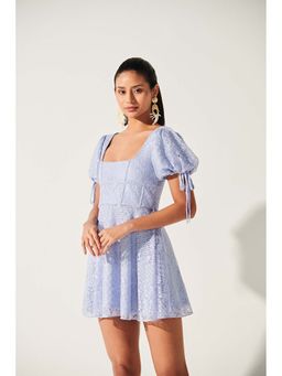 Ivory Rose - Blue Allure Balloon Lace Sleeve Mini Dress