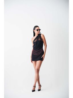 Ivory Rose - Black Charlotte One Shoulder Organza Mini Dress