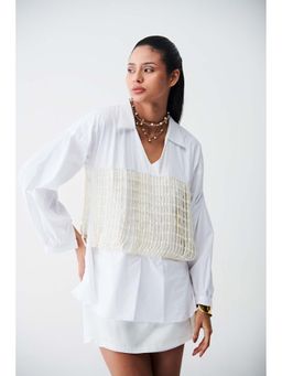 Ivory Rose - White City Light Shirt Mini Dress with Pearl Corset