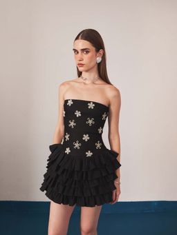 Ivory Rose - Black Midnight Blossom Mini Dress