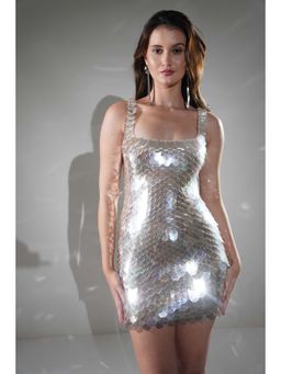 Realm By Vaishali - Silver Anastasia Holographic Sequins Embellished Mini Dress