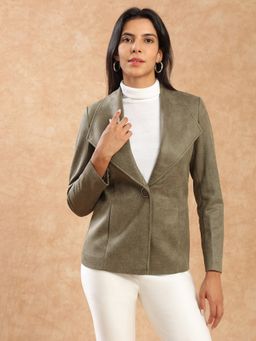 Globus - Women Olive Shawl Collar Suede Soft Functional Coat