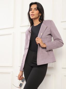Globus - Women Mauve Round Neck Suede Soft Functional Coat