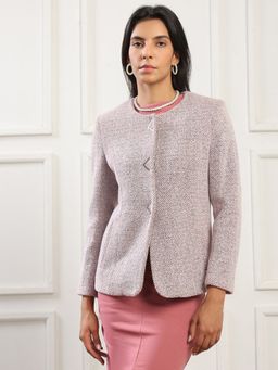 Globus - Women Pink Round Neck Chevron Detail Soft Functional Coat