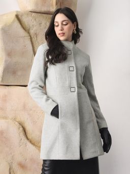 Globus - Globu Women Grey Long Sleeve Knee Length Tailored Fit Overcoat