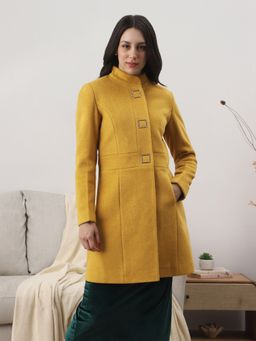 Globus - Globu Women Gold Long Sleeve Knee Length Tailored Fit Overcoat