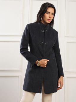 Globus - Women Navy Blue Solid 2 Zipper Pockets Soft Functional Overcoat
