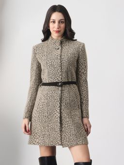 Globus - Women Grey Melange Overcoat With Belt