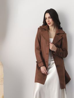 Globus - Women Camel Brown Notched Lapel Belted Trench coat with Belt