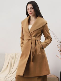 Globus - Women Beige Shawl Collar Overcoat With Belt