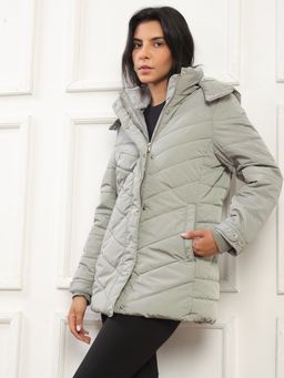 Globus - Women Grey Insulator Puffer Jacket With Detachable Soft Functional Hood