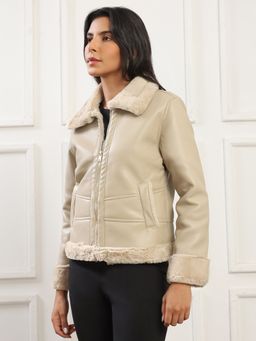 Globus - Women Camel Brown Soft Functional Spread Collar Front Zip Jacket
