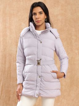 Globus - Women Purple Insulator Puffer Jacket With Detachable Hood and Belt