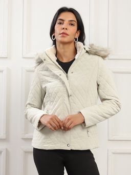 Globus - Women Cream Insulator Puffer Jacket With Detachable Faux Fur Hood