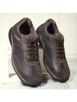 WOODLAND - Nubuck Leather Casual Brown Sneakers For Men