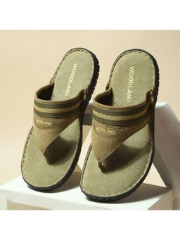 WOODLAND - Nubuck Leather Casual Olive Flipflops For Men