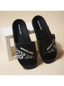WOODLAND - Pu Casual Black Sliders For Men