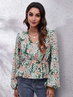 Oh Rare - Green Floral Print Top