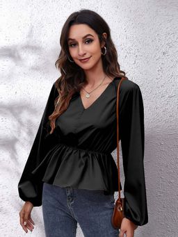 Oh Rare - Black Solid Full Sleeves Top