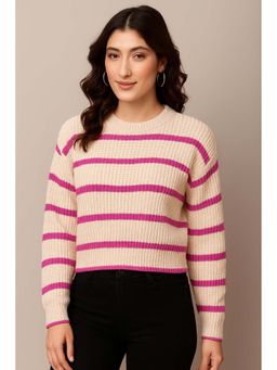 NOBARR - Beige & Pink Acrylic Full Sleeve Stripes Sweater