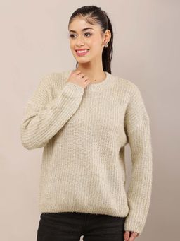 NOBARR - Cream Round Neck Full Sleeve Sweater