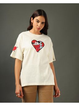 Bewakoof - Air 1.0 Women's Gardenia Lizard Heart Graphic Printed Oversized T-shirt