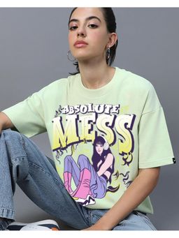 Bewakoof - Heavy Duty 1.0 Women's Green Absolute Mess Graphic Printed Oversized T-shirt