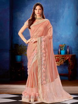 Odette - Pink Lycra Net Designer Saree with Unstitched Blouse