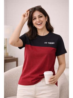 The Fit Theory - Women Maroon Cut N Sew T-shirt