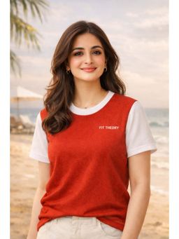 The Fit Theory - Women Rust Cut N Sew T-shirt