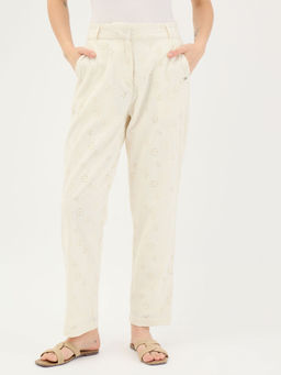 ELLE - Women White Schiffli Straight Fit High Rise Trouser