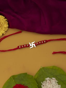 Praavy - Intricately Designed 925 Sterling Silver Swastik Rakhi