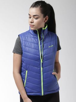 Alcis - Women Blue Solid Sleeveless Training Jacket